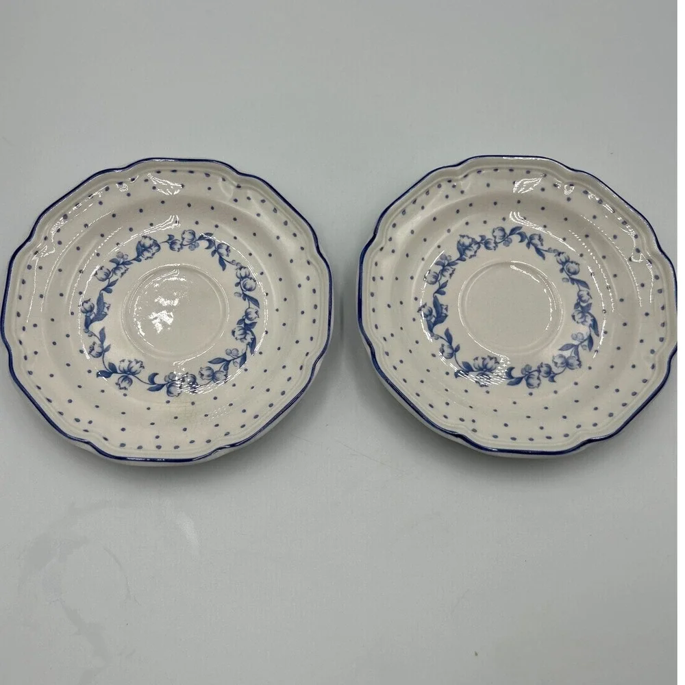 Stanhome Exclusive Rebecca Blue Floral Stoneware 14pc Plate Bowl Mug Set Korea